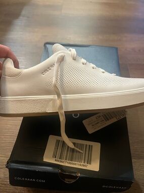 Cole Haan Cream Perforated Leather Lace-Up Sneaker